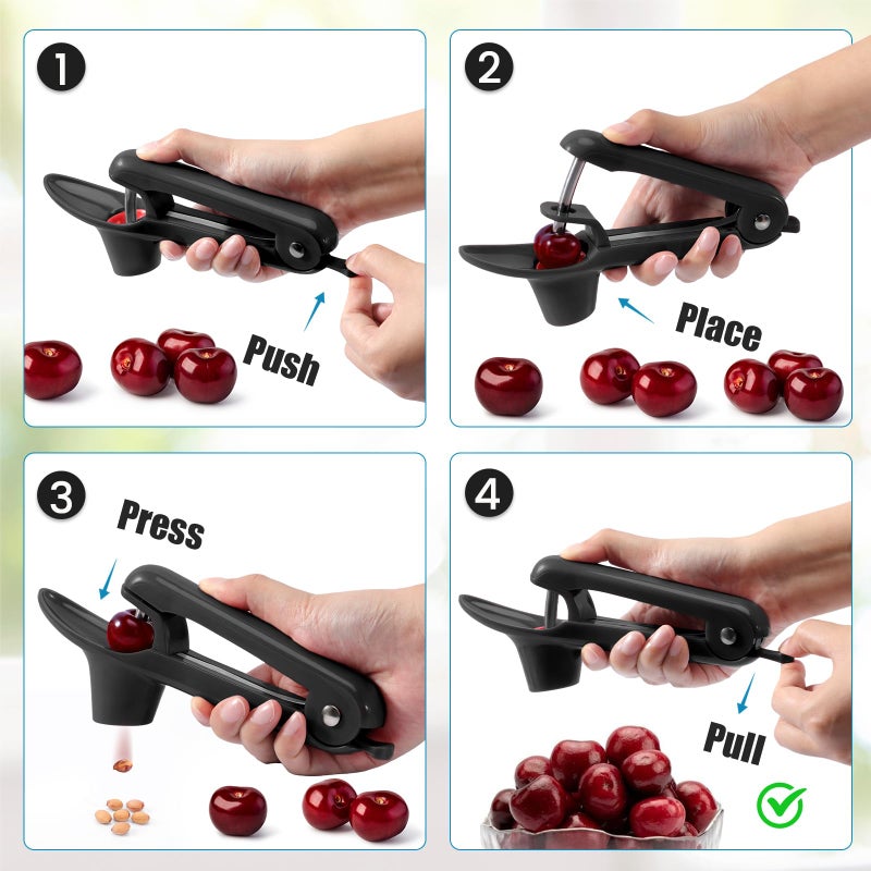 SCHVUBENR Cherry Pitter Tool - Stainless Steel Cherry Corer Pitter with Ergonomic Push Design - Easy to Use for Making Cherry Jam - Pit Cherry with Ease  Saving Time & Space with Lock Design(Black) - Image 4